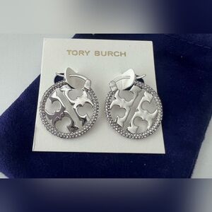 Silver pave crystal earrings by TB.